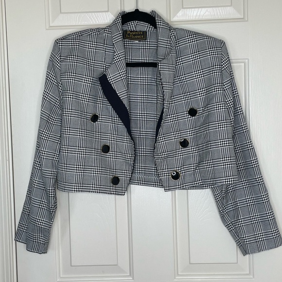 Vintage Positive Influence Cropped houndstooth Blazer Jacket Double Breasted - Picture 1 of 11